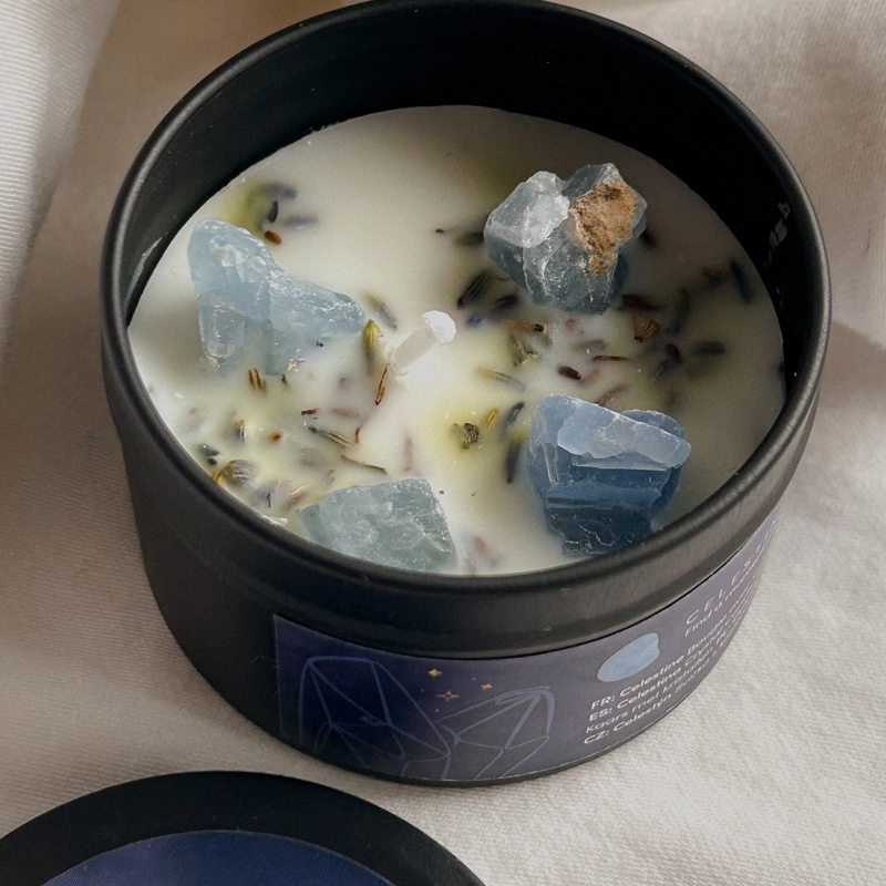 candele naturali con cristalli